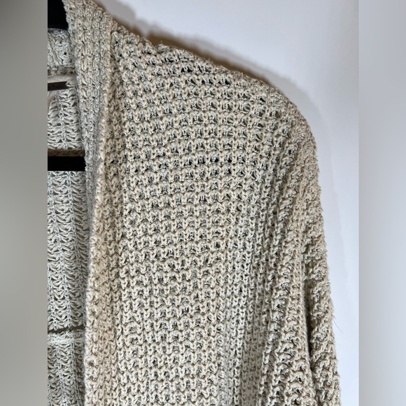 Free People cream open knit boho fringe open sweater cardigan sz S western - Picture 4 of 10